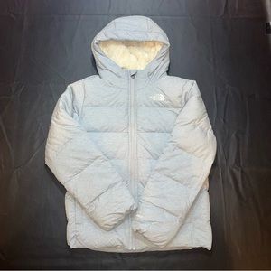 The North Face Puffer Jacket with fuzzy interior. Light blue/gray